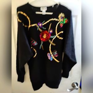 Vintage Victoria Jones Flowers Sequins Beaded Long Sleeves Sweater Size Med
